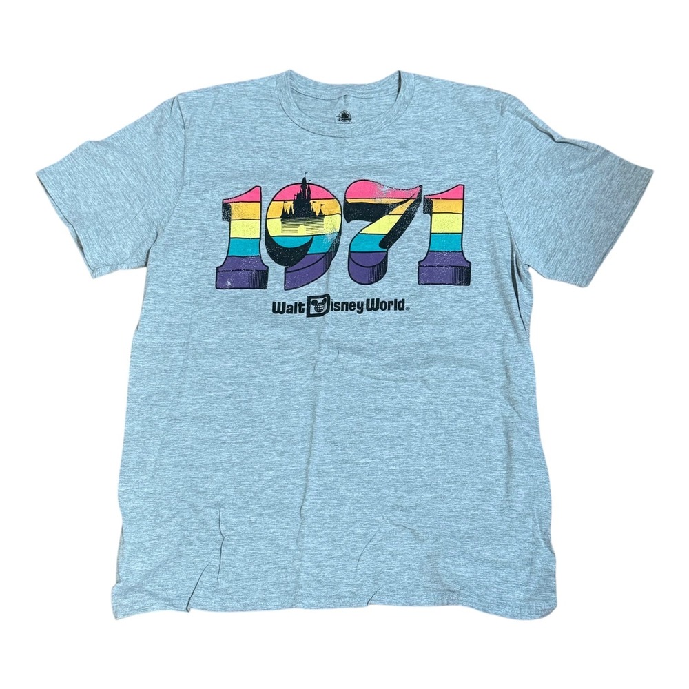 Disney Walt Disney World 1971 Retro Rainbow Castle Graphic Tee Gray‎ Mens M